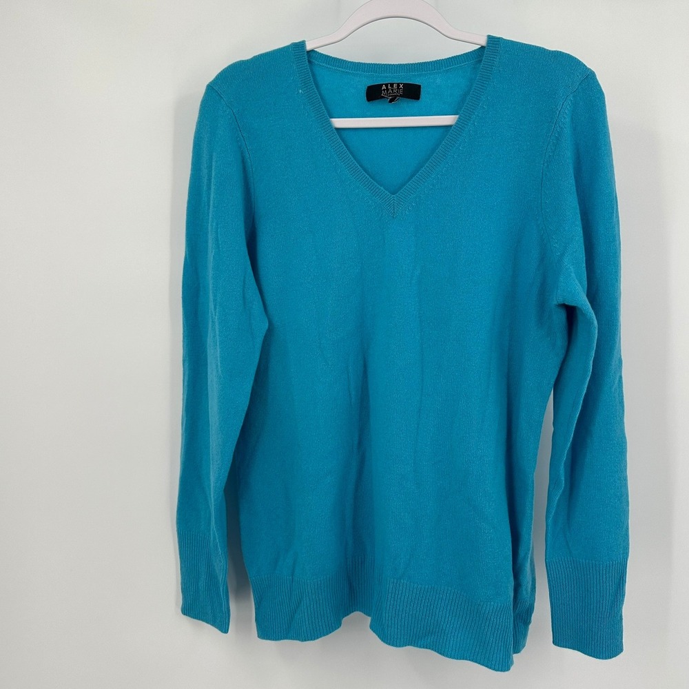 Alex Marie Womens Preppy Quiet Luxury Cashmere Sweater Sz L Turquoise Minimalist